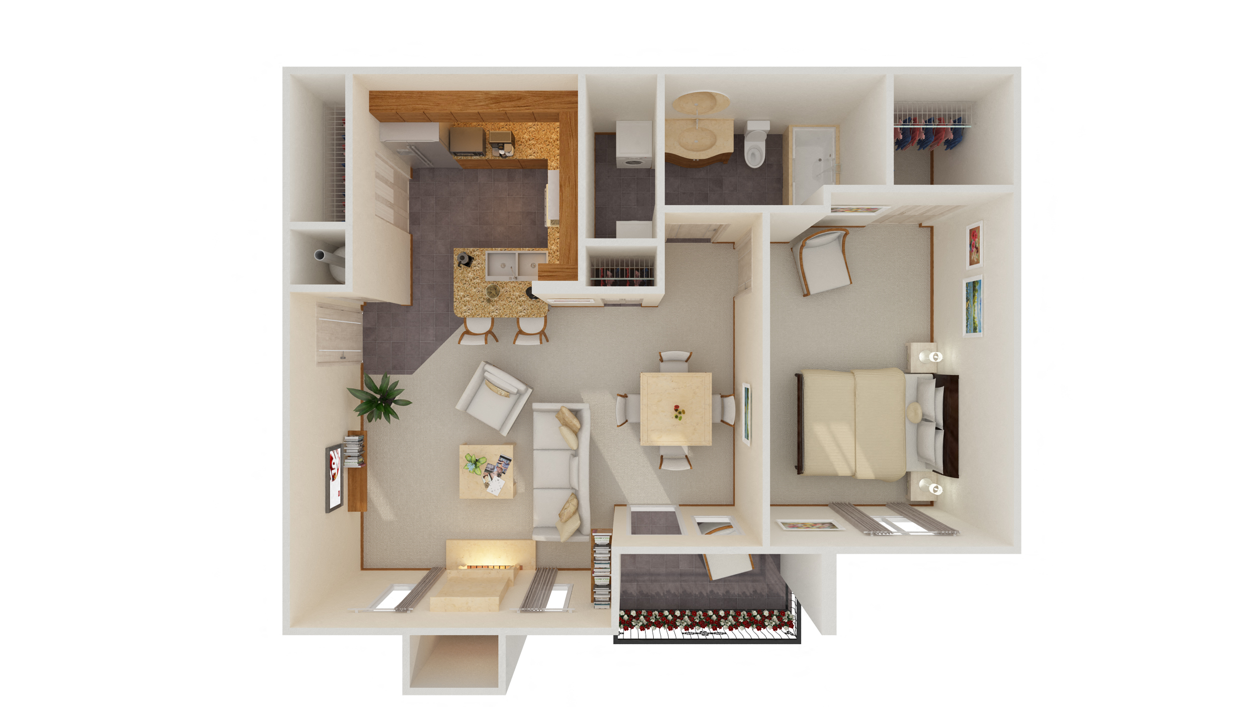 Floor plan for 1 bed, 1 bath, 789 sqft